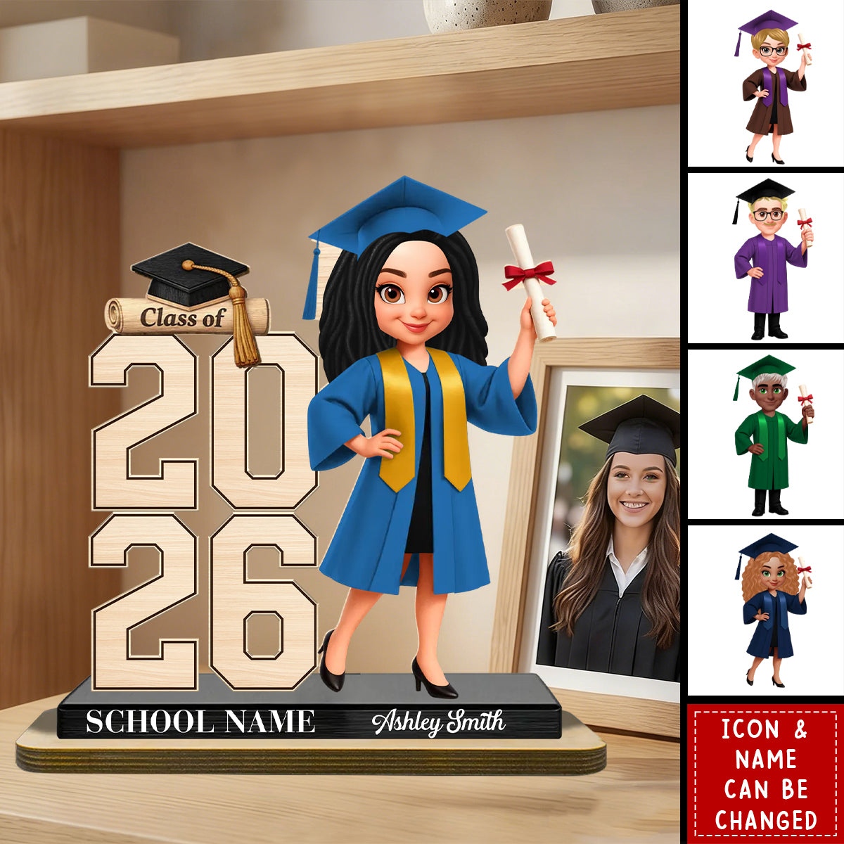 Class Of 2026 2027 Senior Personalized 2-Layered Wooden Plaque Graduation Gift For Graduates, Daughter, Son - namenecklace