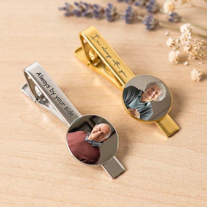 Personalized Photo Memorial Tie Clip Custom Engraved Groom Tie Bar Funeral Remembrance Gift for Husband
