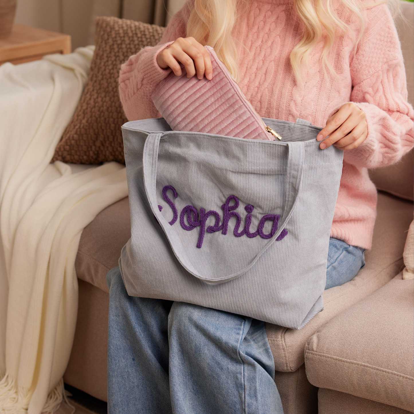 Custom Corduroy Tote Bag Personalized Embroidered Corduroy Tote Bag With Magnetic Buckle Mother's Day Gifts