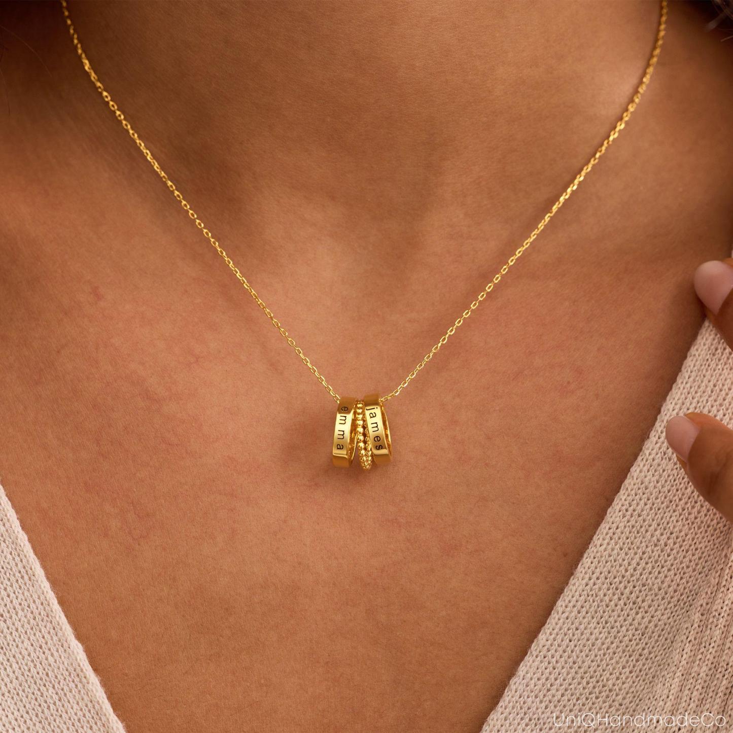 Personalized Two Names Engraved Circle Name Necklace Custom Family Name Circle Pendant Gift For Her