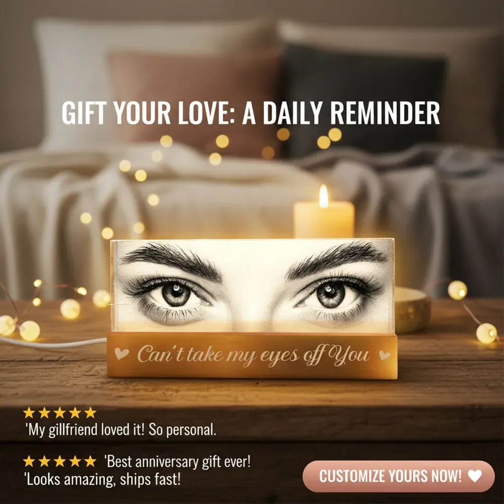 Custom Eye Photo Acrylic Block LED Night Light Personalized Romantic Eye Photo LED Plaque Valentine's Day Gift for Couples