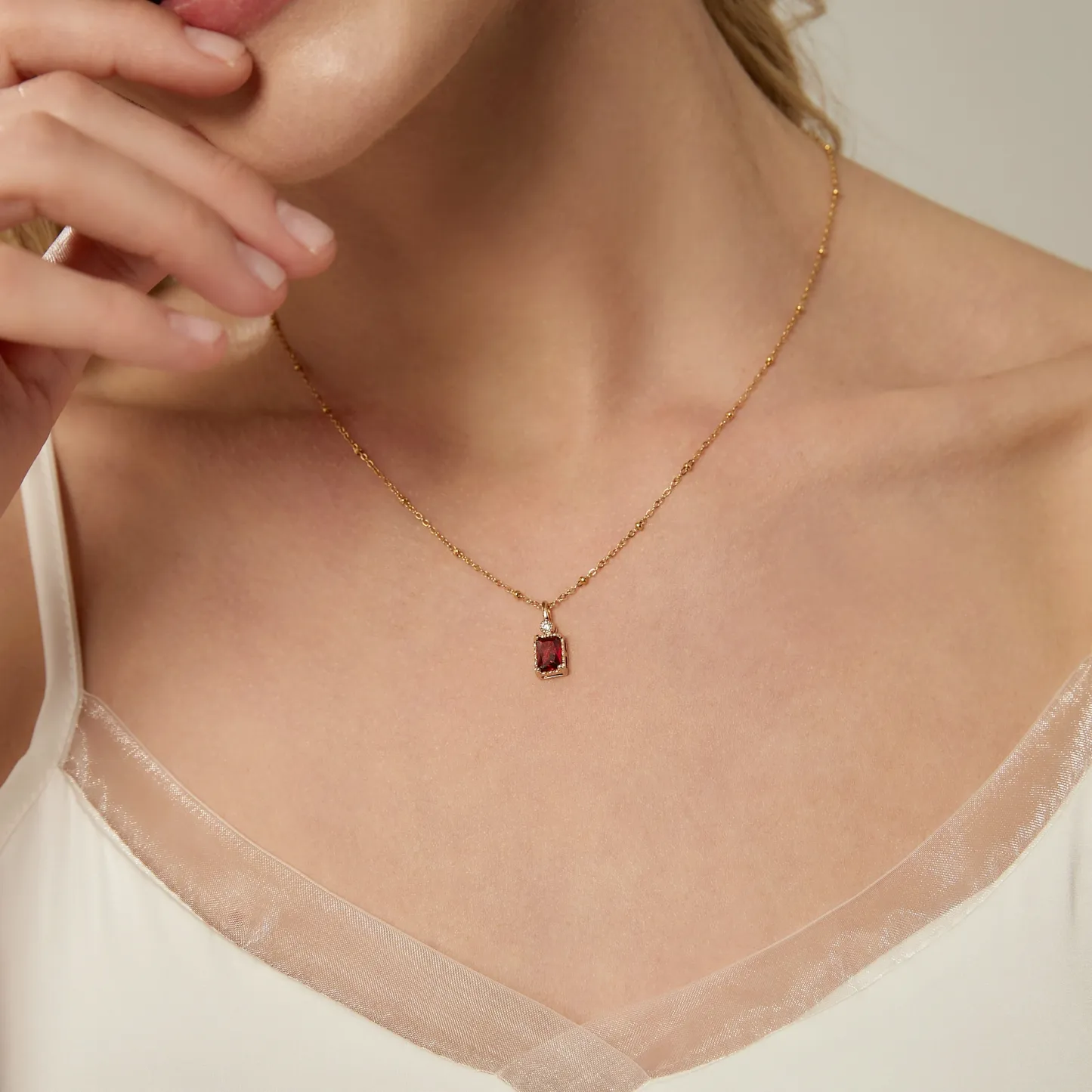 Personalized Birthstone Necklace Custom Rectangular Birthstone Pendant Valentine's Day Gift For Her