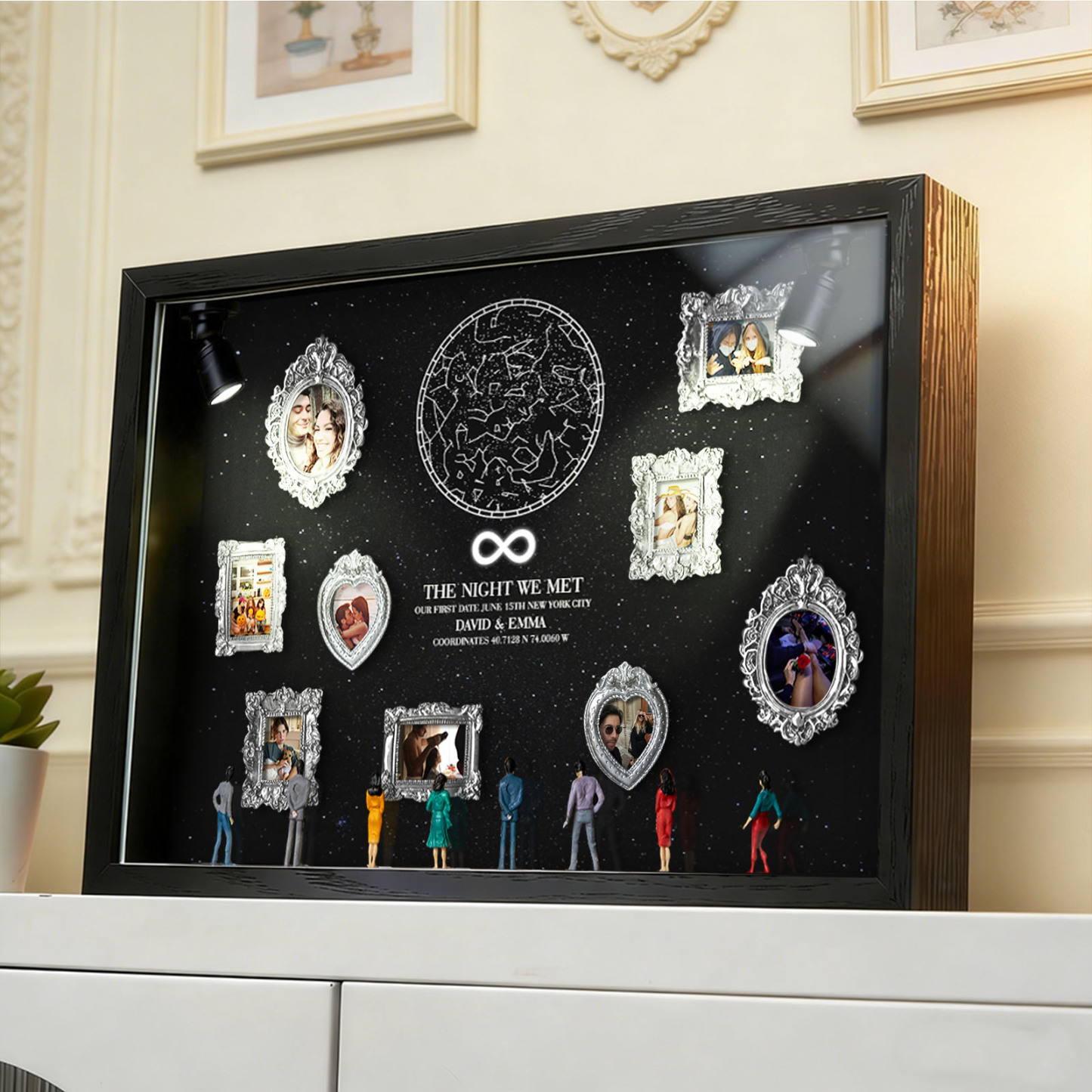 Custom Miniature Art Gallery Shadow Box for Couples Personalized Museum of Us Frame with The Night We Met Star Map Romantic Valentine's Day Gift