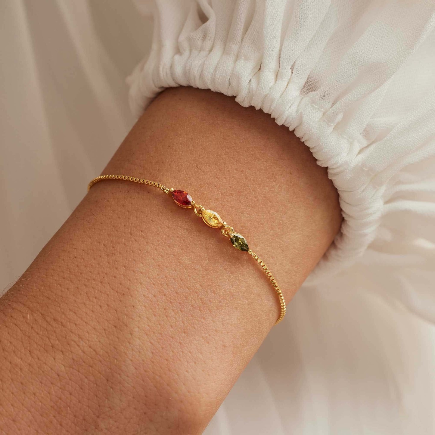 Personalized Marquise Birthstone Bracelet Custom 1 to 5 Birthstones Jewelry Custom Family Names Bracelet Custom Gift for Mom  Mother's Day Gift for Wife