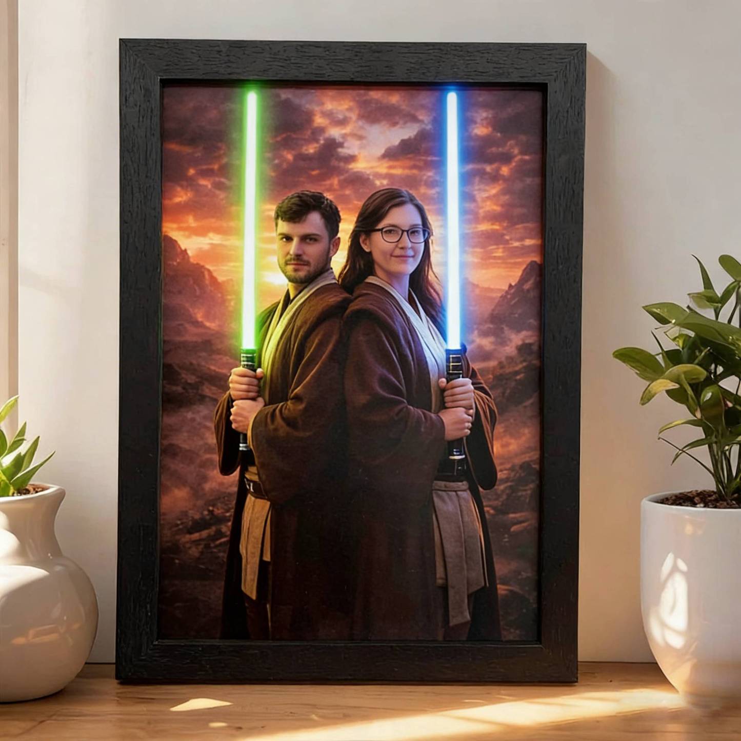 Custom Lightsaber Galactic Hero Couple Portrait Frame Gift Valentine's Day Gifts for Couple - namenecklace