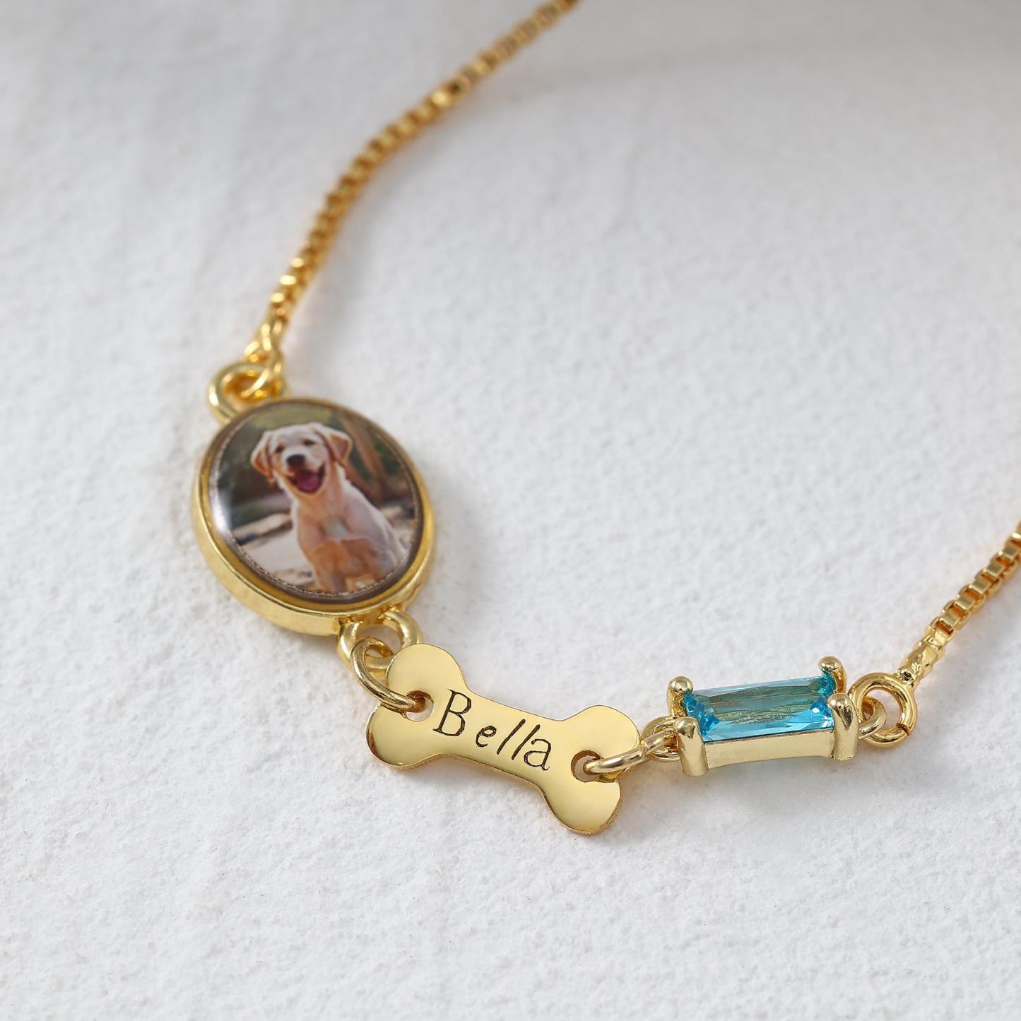 Personalized Pet Memorial Bracelet with Photo Custom Pet Paw Print and Name Memorial Bracelet Heartfelt Pet Memory Bracelet for Dog and Cat Lovers