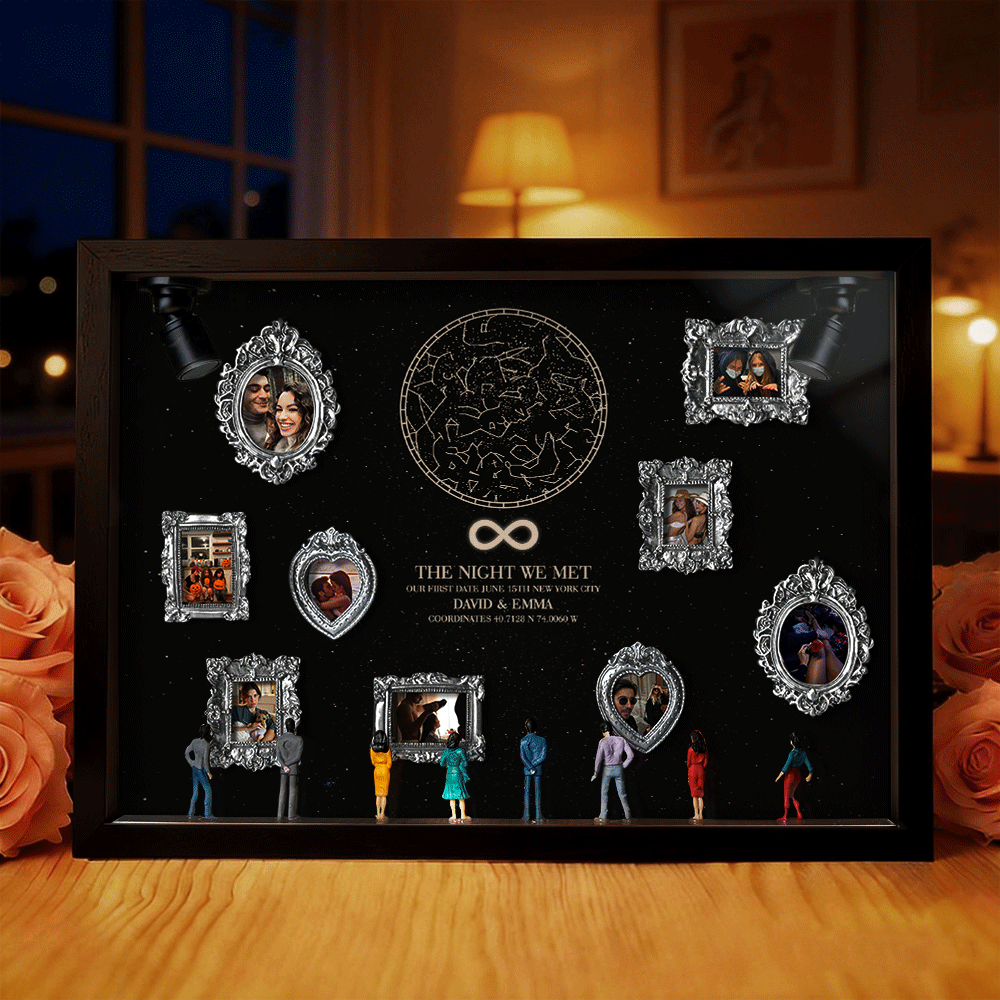 Custom Miniature Art Gallery Shadow Box for Couples Personalized Museum of Us Frame with The Night We Met Star Map Romantic Valentine's Day Gift