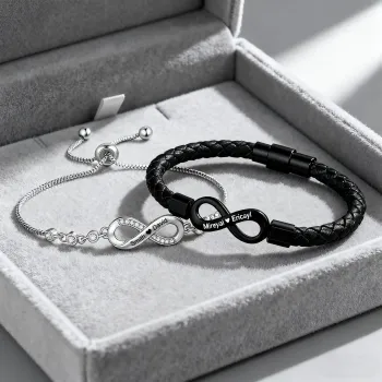 Valentine's Day Gift Personalized Infinity Couple Bracelets Set Custom Engraved Names Matching Bracelets Gifts for Him and Her