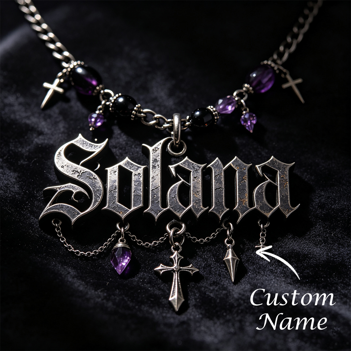 Gothic Dark Name Necklace – 925 Sterling Silver Personalized Necklace with Gothic-Inspired Design - namenecklace