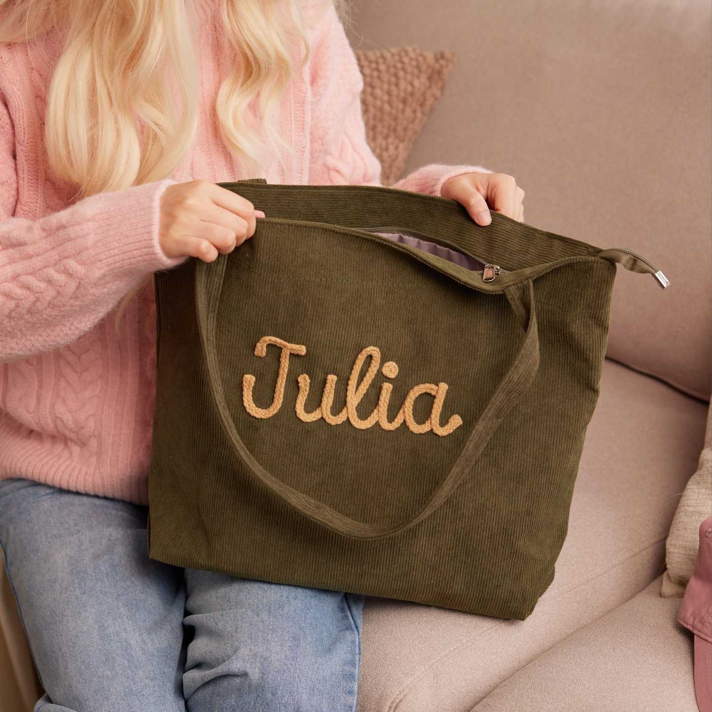 Custom Corduroy Tote Bag Personalized Embroidered Corduroy Tote Bag With Magnetic Buckle Mother's Day Gifts