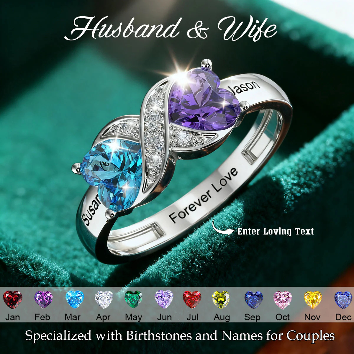 Personalized Birthstone Name Infinity Promise Ring Custom Engraved Infinity Ring for Couple Anniversary Gifts Valentine's Day Gifts