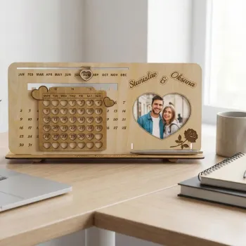 Personalized Photo Perpetual Calendar Custom Infinity Wooden Calendar Engraved Timeless Wooden Perpetual Calendar for Couples Romantic Valentine's Day Gift