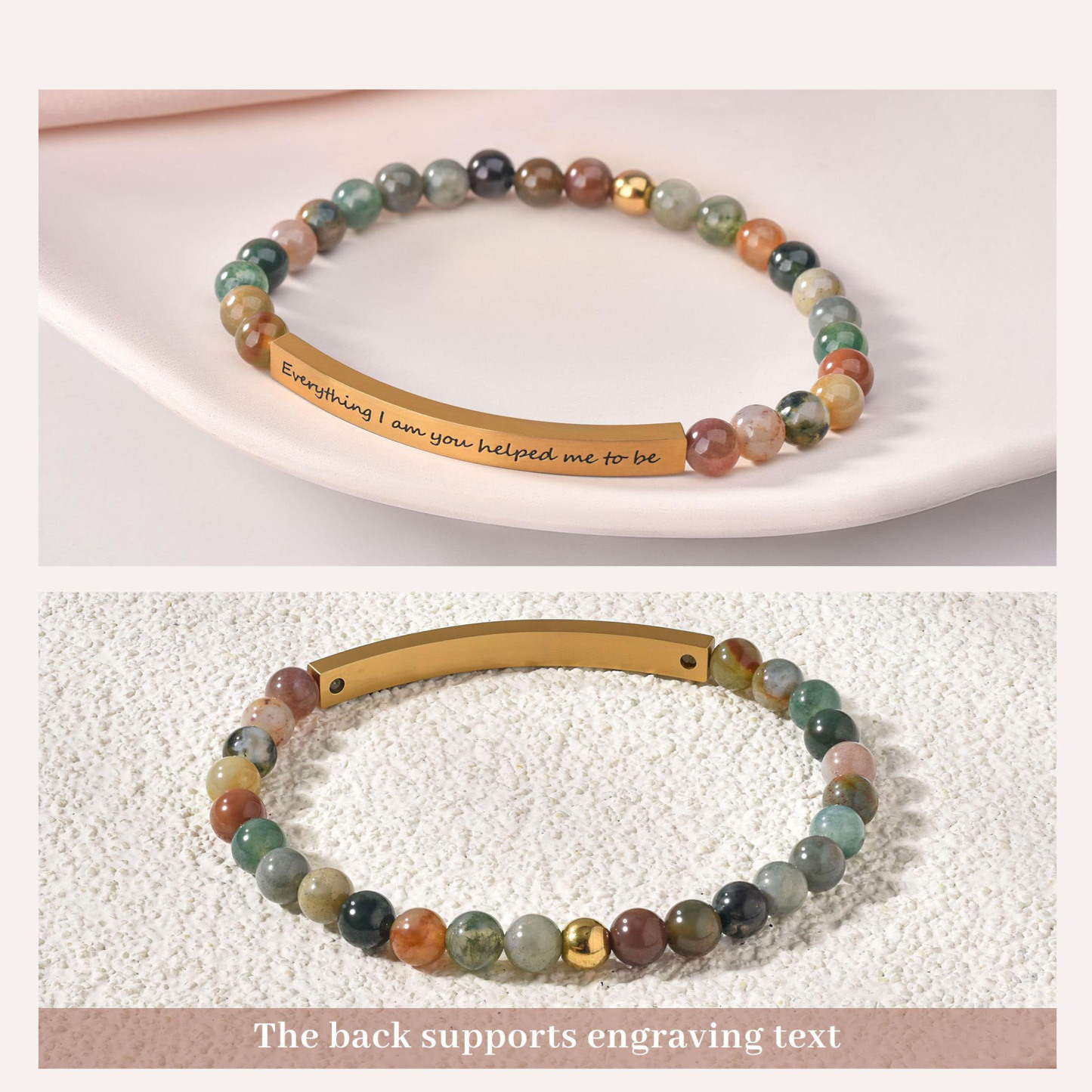 Valentine's Day Gifts Personalized Stone Bracelet with Custom Engraving Custom Message Stone Bead Bracelet for Him and Her - namenecklace