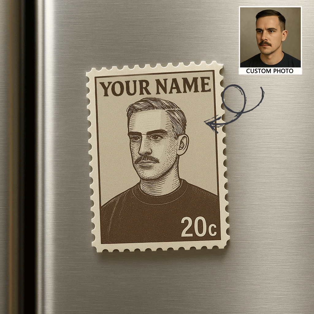 Custom Portrait Vintage Stamp Fridge Magnet Personalized Photo Name Postage Stamp Fridge Magnet Anniversary Gifts