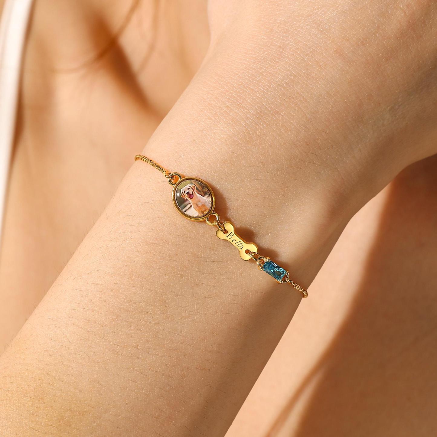 Personalized Pet Memorial Bracelet with Photo Custom Pet Paw Print and Name Memorial Bracelet Heartfelt Pet Memory Bracelet for Dog and Cat Lovers