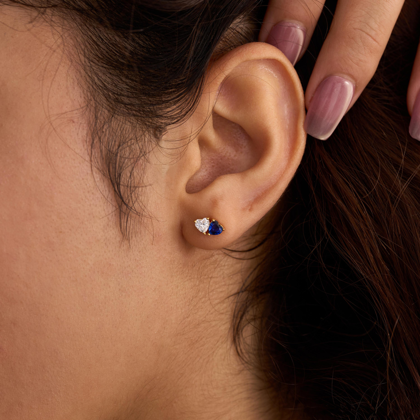 Custom Two Heart Birthstone Stud Earrings Personalized Dual Birthstone Heart Earrings Anniversary Gift for Her Mother's Day Gifts