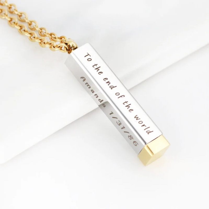 Custom  Nested Rectangle Engraved Necklace – Personalized Inside & Outside Text Dual Engraving Custom Couple Gift