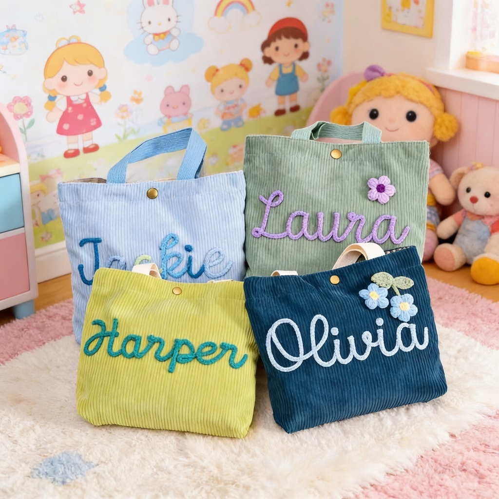 Personalized Quilted Handbag for Little Girls Custom Kids Mini Tote Bag Birthday Gift for Daughter - namenecklace
