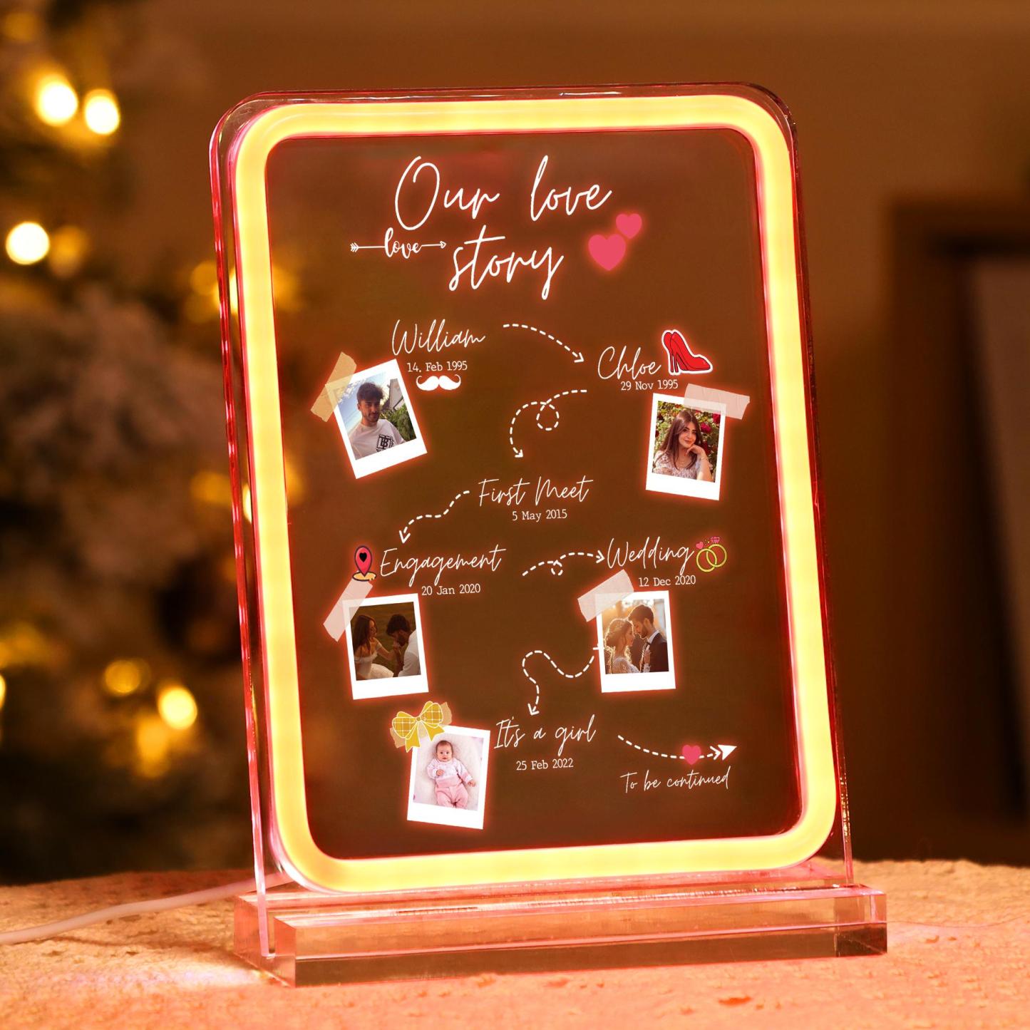 Personalized Our Love Story LED Acrylic Plaque Custom Timeline Milestone Anniversary Night Light Valentine's Day Gift
