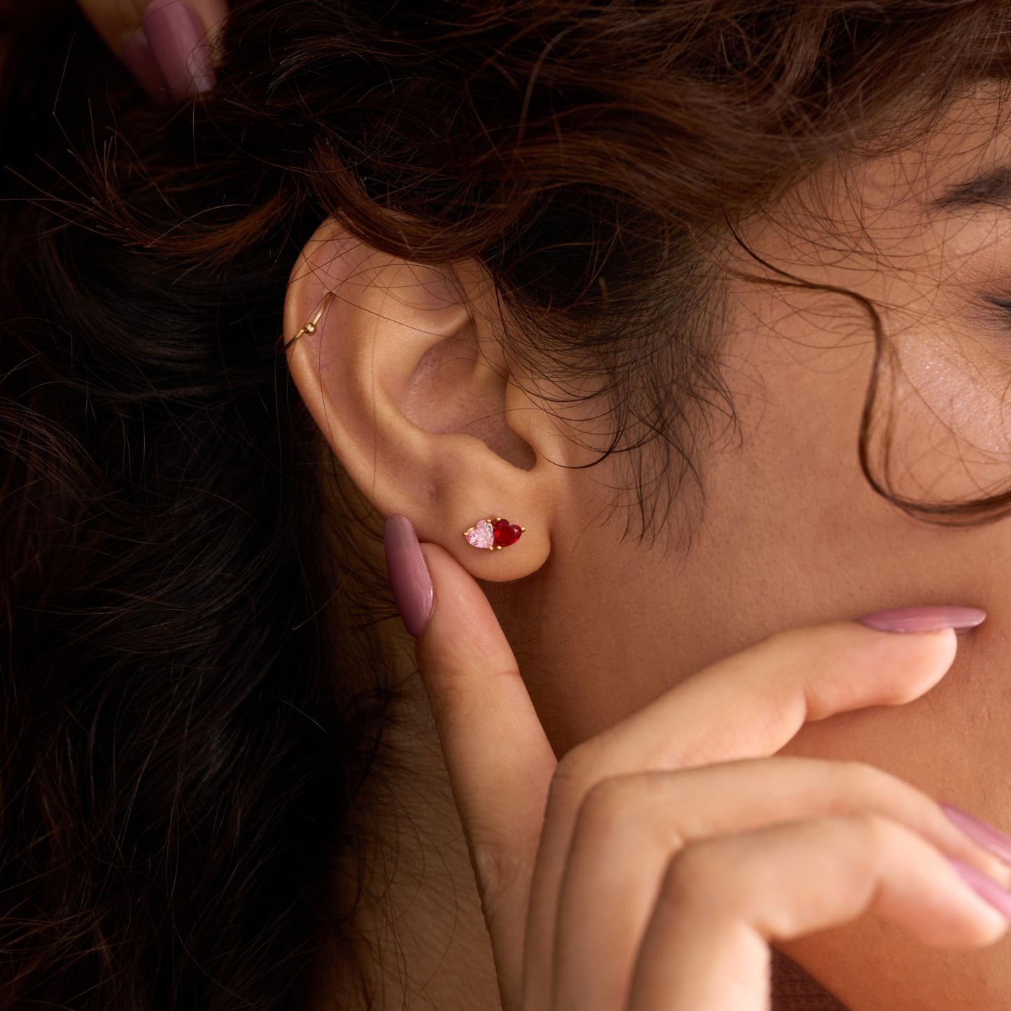 Custom Two Heart Birthstone Stud Earrings Personalized Dual Birthstone Heart Earrings Anniversary Gift for Her Mother's Day Gifts