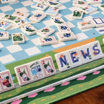 2026Design Luxury Blue Checkered Pattern Acrylic/Melamine America Mahjong Tiles 160 Pieces Thin Slice Portable Travel Gear
