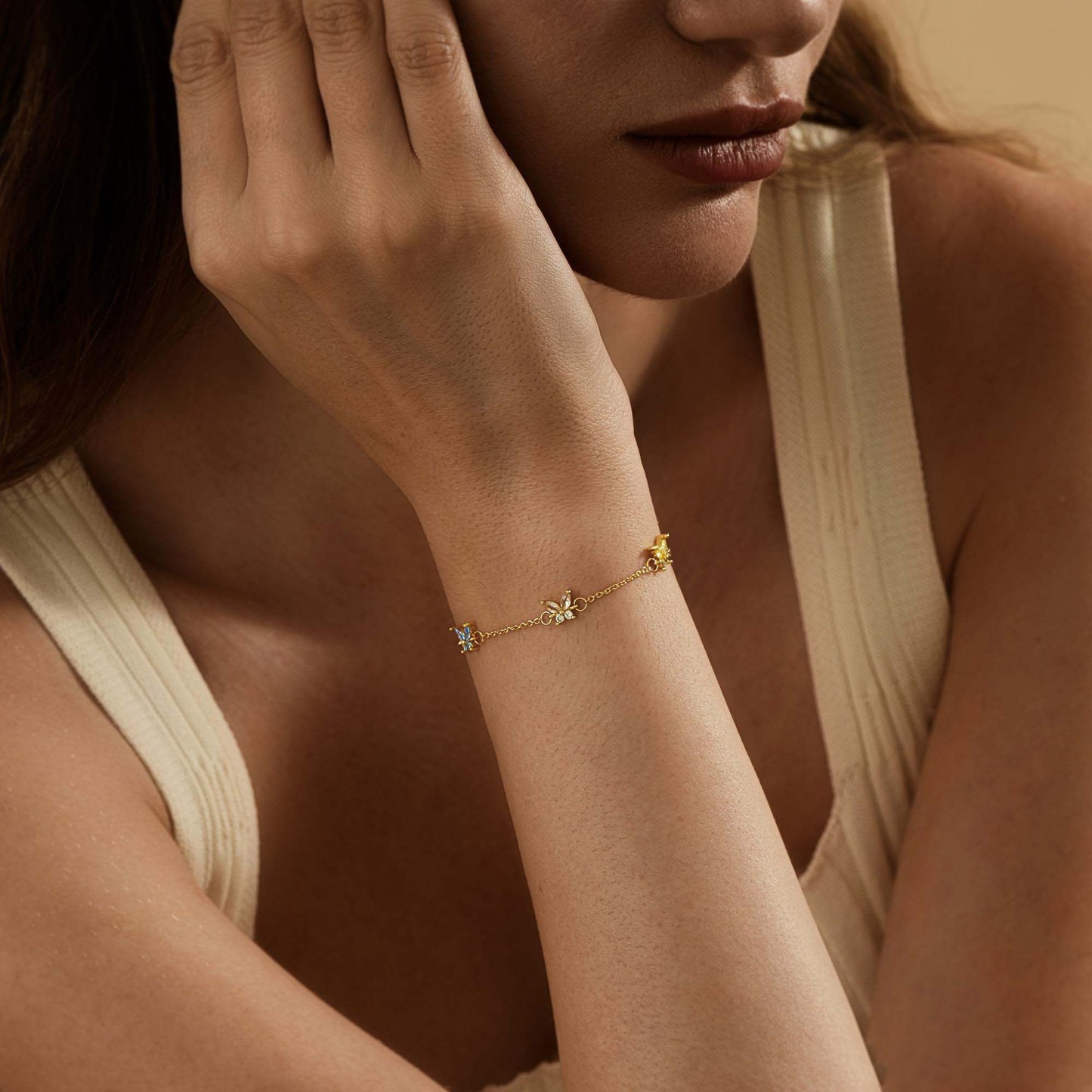 Personalized Butterfly Birthstone Bracelet Custom 1 to 5 Birthstones Jewelry Custom Family Members Names Bracelet Custom Gift for Mom Mother's Day Gift for Wife