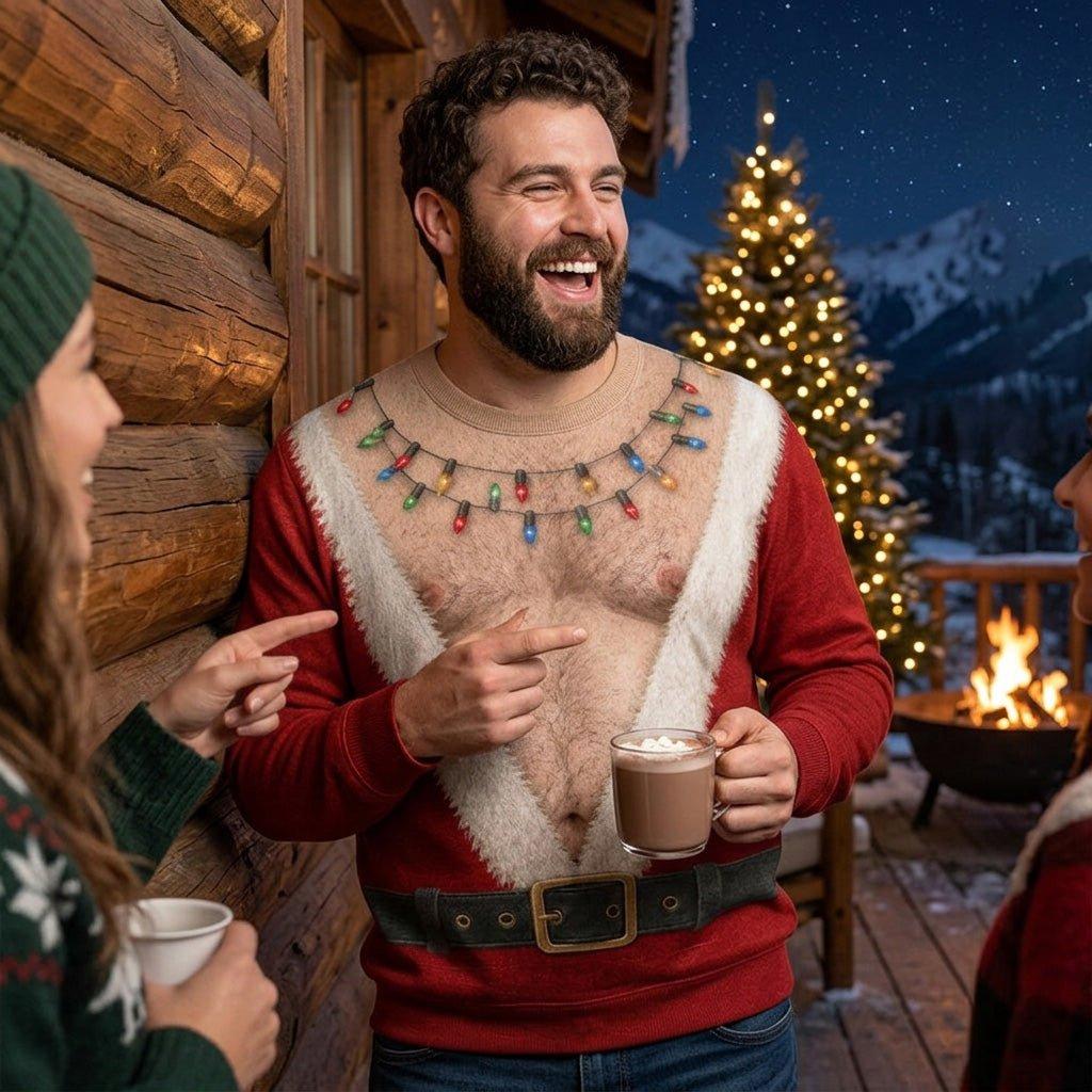 Personalized Hairy Chest Santa Abs Graphic Funny Ugly Christmas Sweatshirt Holiday Gift For Friends