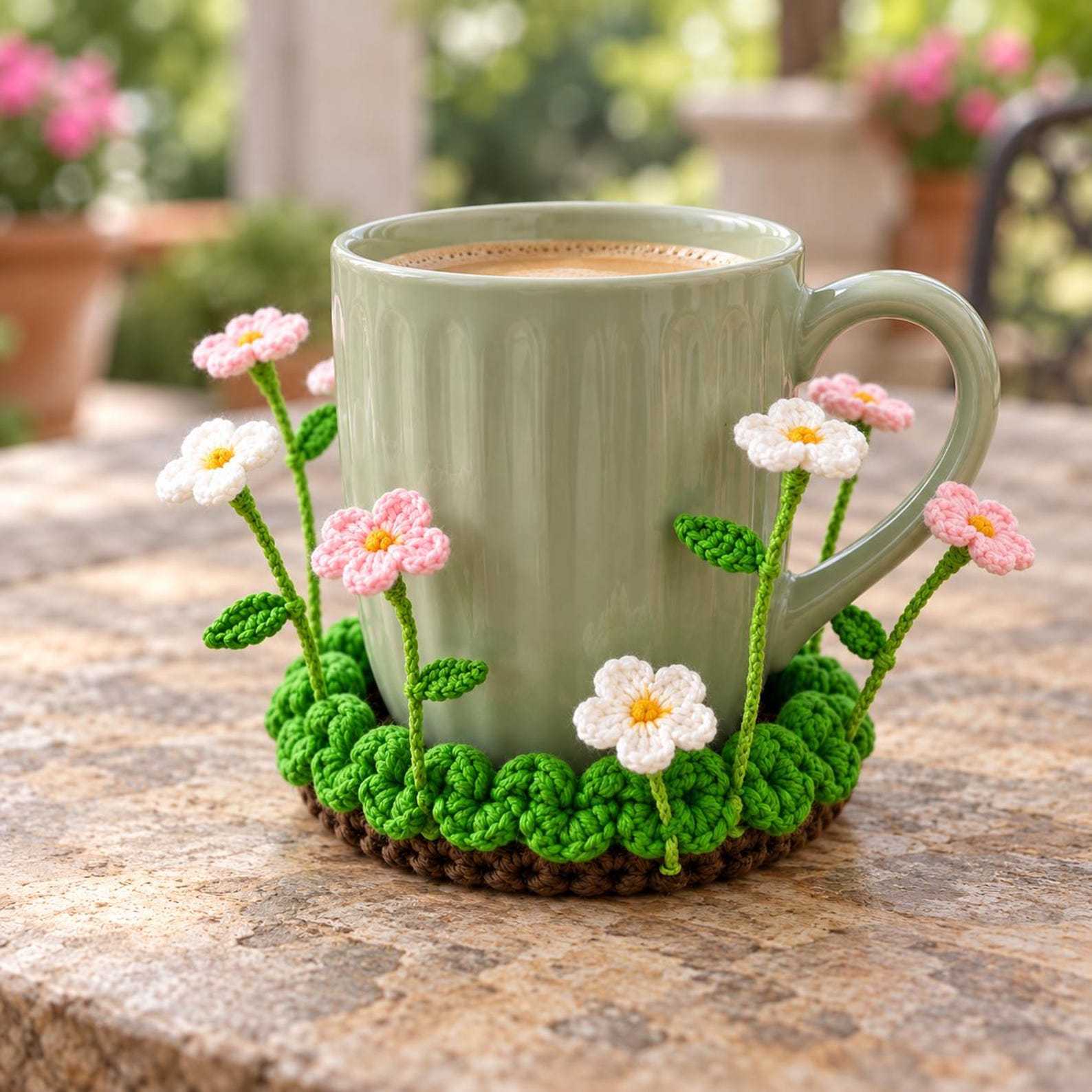 Handmade Crocheted Pop Up Flower Coaster Magic Blooming Floral Mug Mat Home Decor Gift