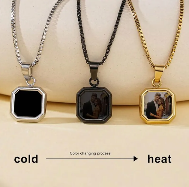 Mother's Day Gifts Custom Photo Hidden Heart Magic Necklace Personalized Cold Concealed Photo Necklace Heat Reveal Picture Necklace Gifts for Her