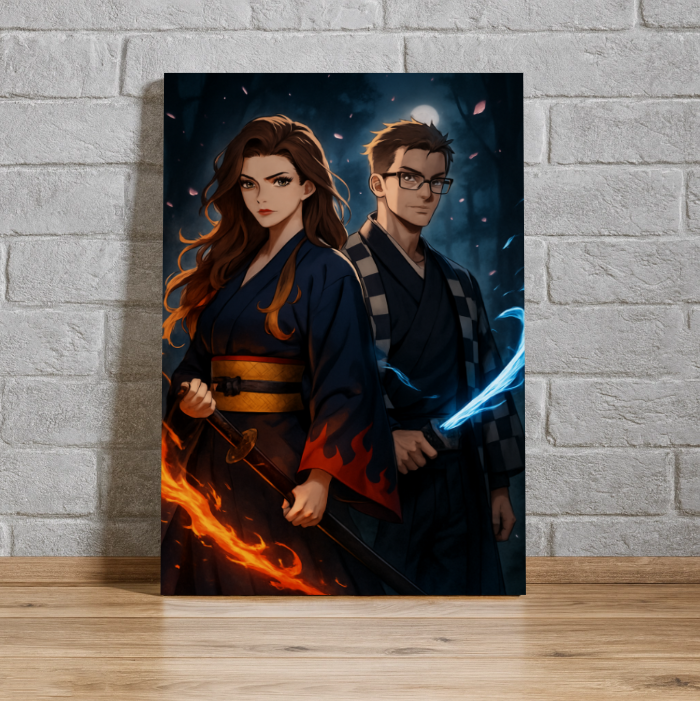 Personalized Canvas Japanese Anime Warrior Style Portrait Custom Photo Anime Style Canvas Art Taisho Era Portrait Print Japanese Manga Style Canvas