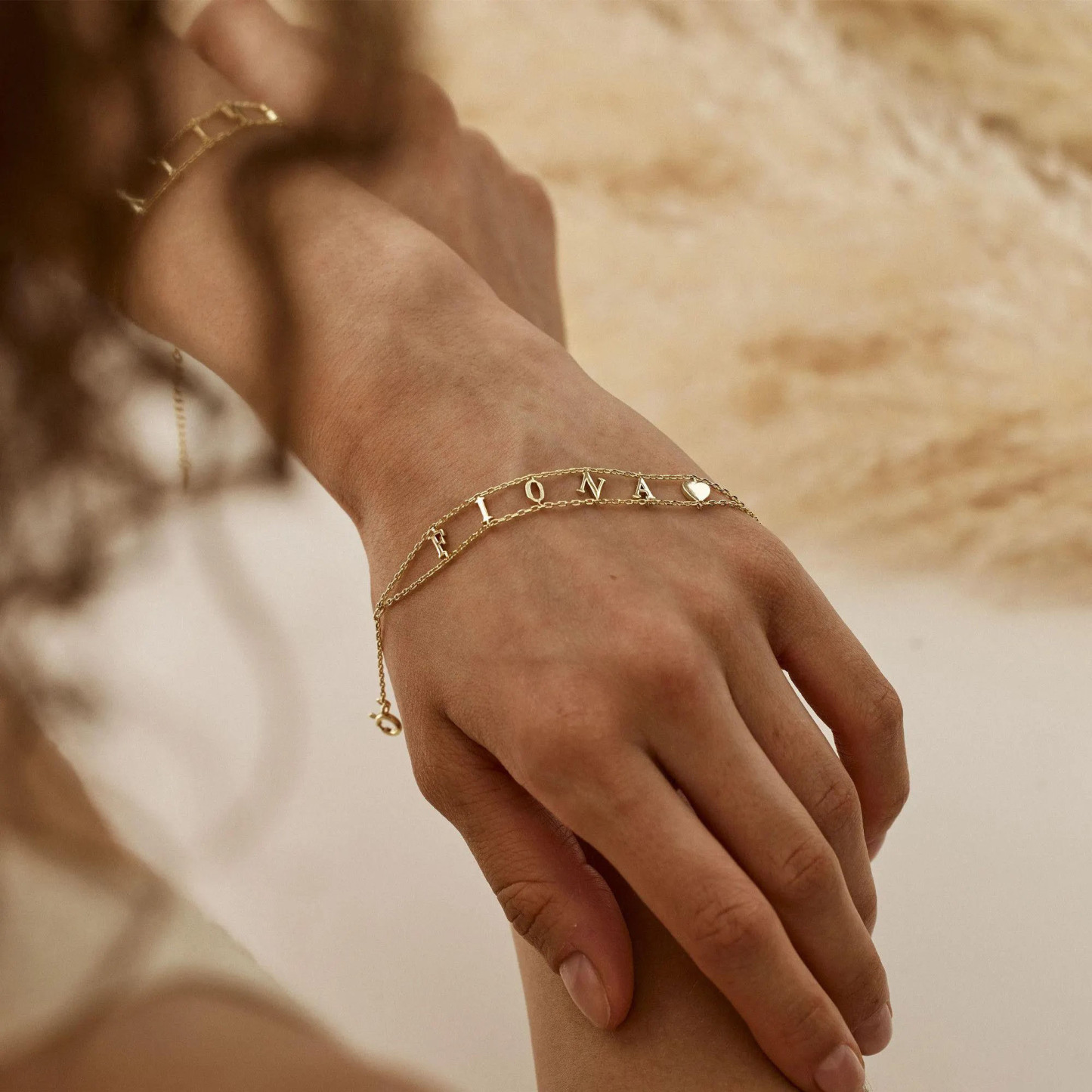 Custom Double Chain Name Bracelet Personalized Layered Chain Name Bracelet Dainty Customized Nameplate Bracelet