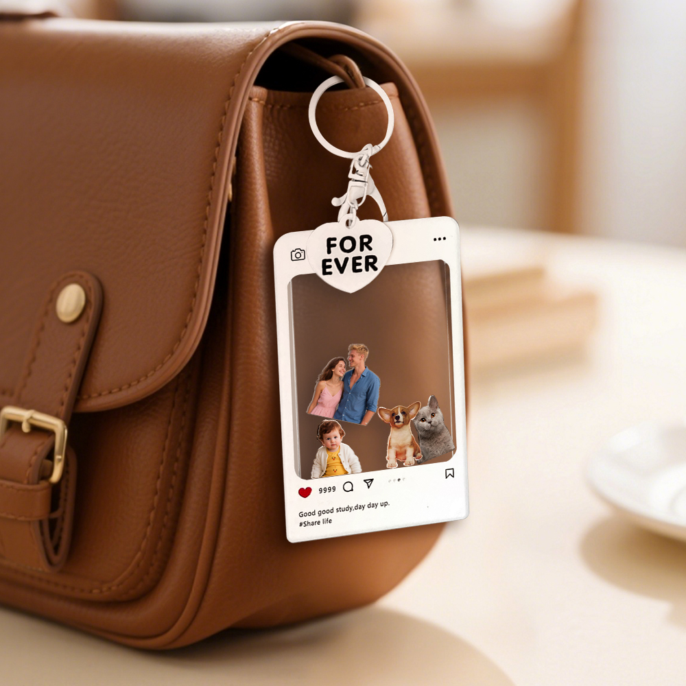 Personalized Photo Shaker Keychain Custom Social Media Photo Gift Unique Custom Photo & Text Keychain Gifts for Family