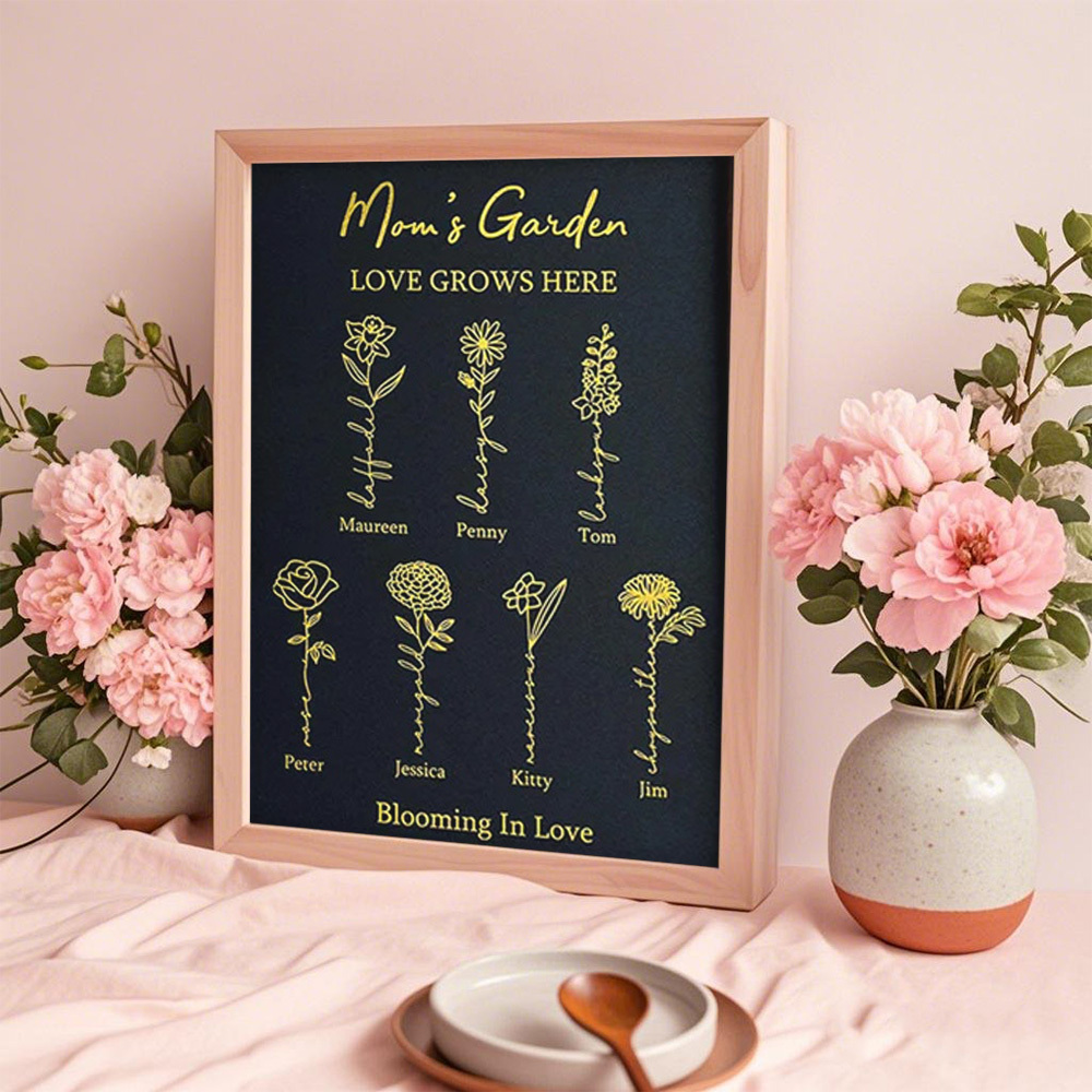 Gifts for Mom Custom Golden Foil Birth Flower Frame