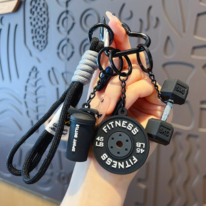 Creative Fitness Keychain Set With Dumbbell Weight Plate And Shaker Bottle Charms Sports Theme Paracord Wristlet Keychain For Gym Lovers