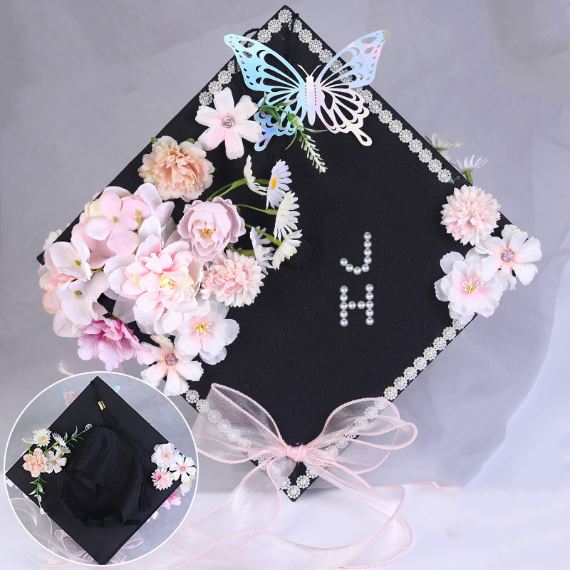 Personalized Name Floral Graduation Cap Custom Pearl Letter Mortarboard Topper Graduation Ceremony Gift for Students