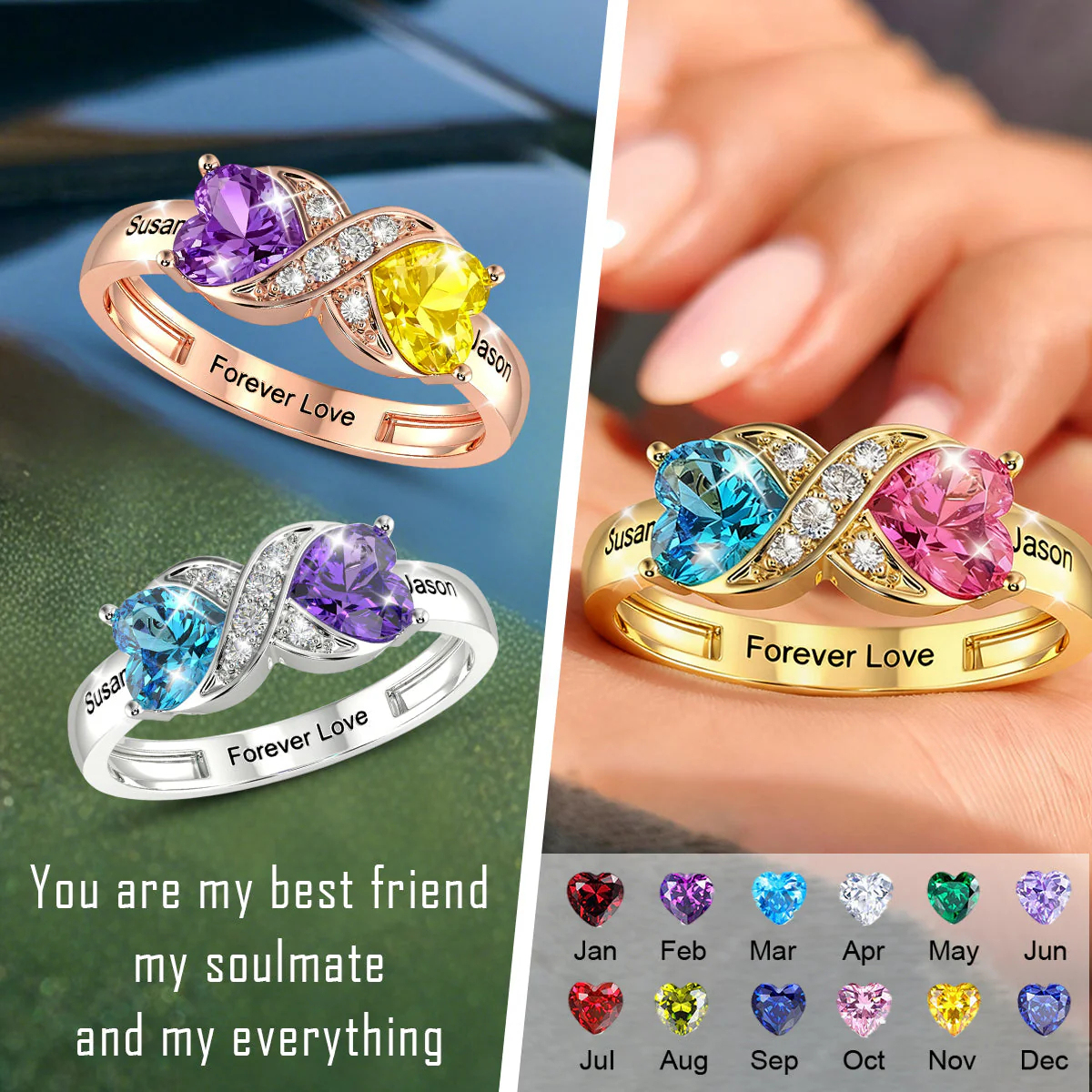 Personalized Birthstone Name Infinity Promise Ring Custom Engraved Infinity Ring for Couple Anniversary Gifts Valentine's Day Gifts