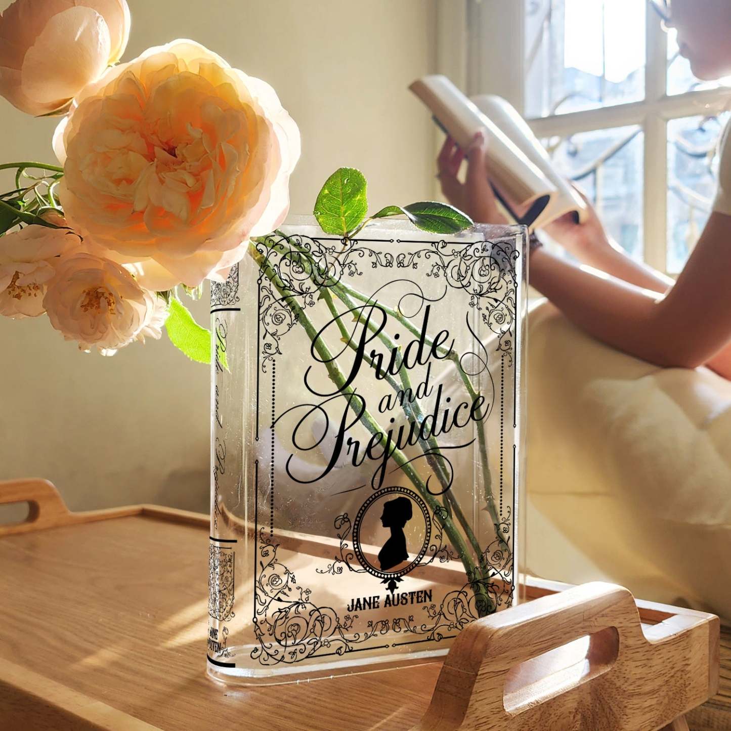 Pride and Prejudice Acrylic Book Vase Classic Novel Bookworm Decor Vase "Pride and Prejudice" Acrylic Display Vase