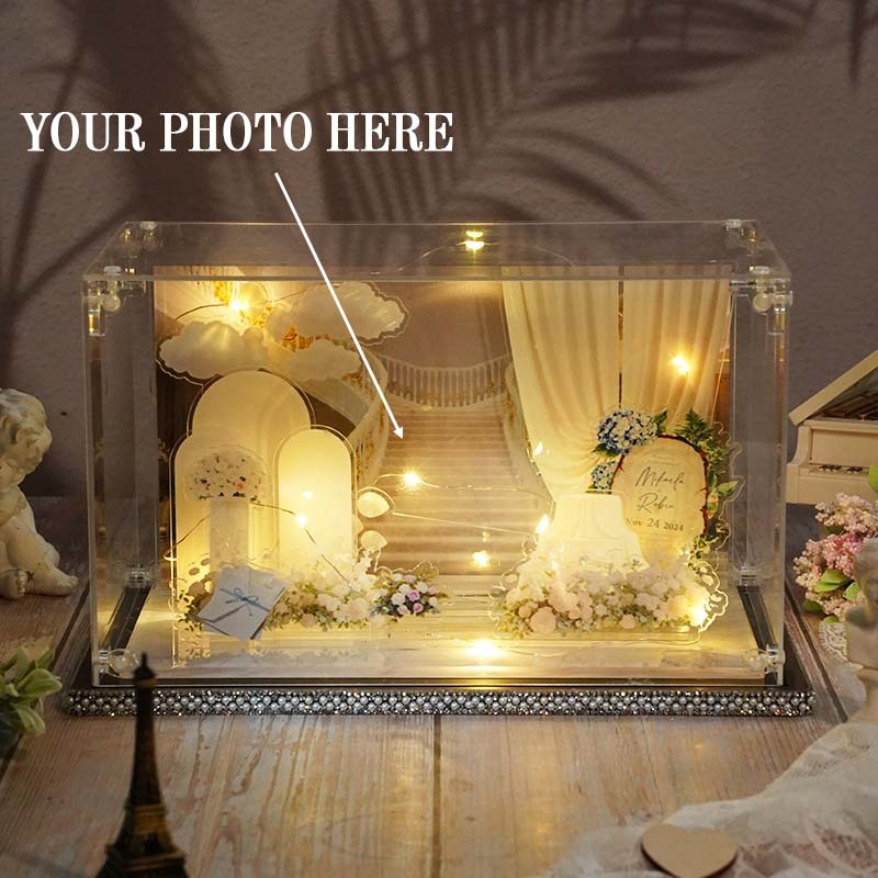 Custom 3D Acrylic Wedding Decoration Miniature Landscape Display Engaged Couple Gift Personalized Desktop Photo Display