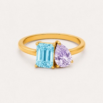 Personalized Birthstone Ring Custom Two Stone Gemstone Band Anniversary Gift for Girlfriend