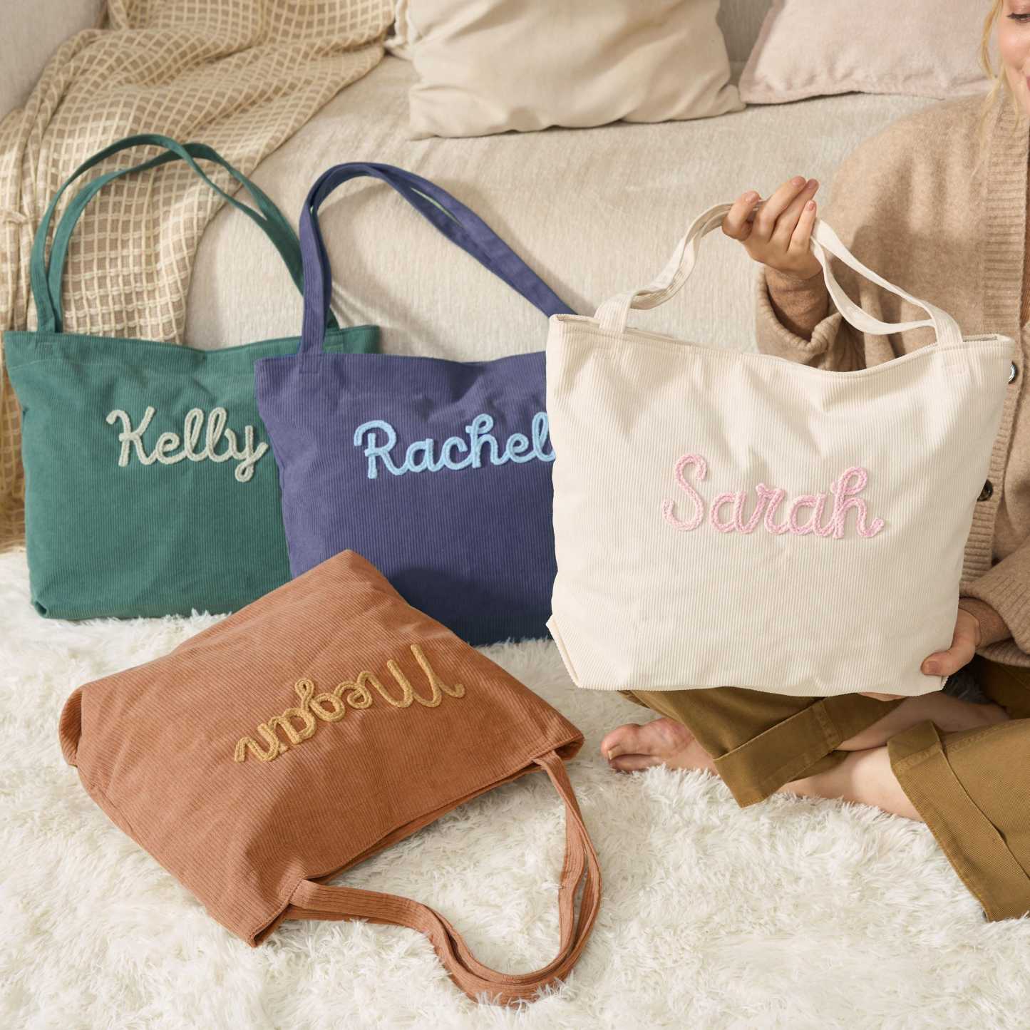 Custom Corduroy Tote Bag Personalized Embroidered Corduroy Tote Bag With Magnetic Buckle Mother's Day Gifts