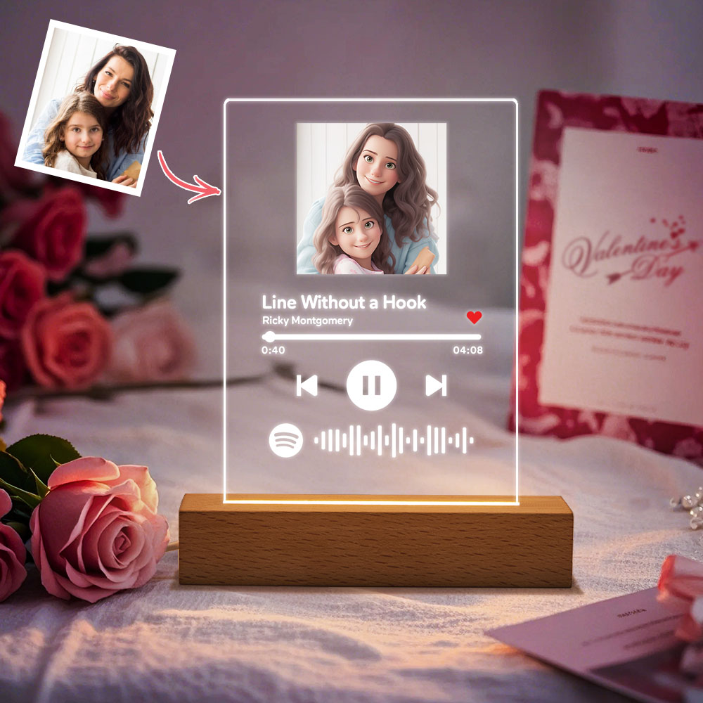Custom Photo Cartoon Song Poster Scannable Spotify Code Acrylic Music Plaque Night Light Gifts For Her