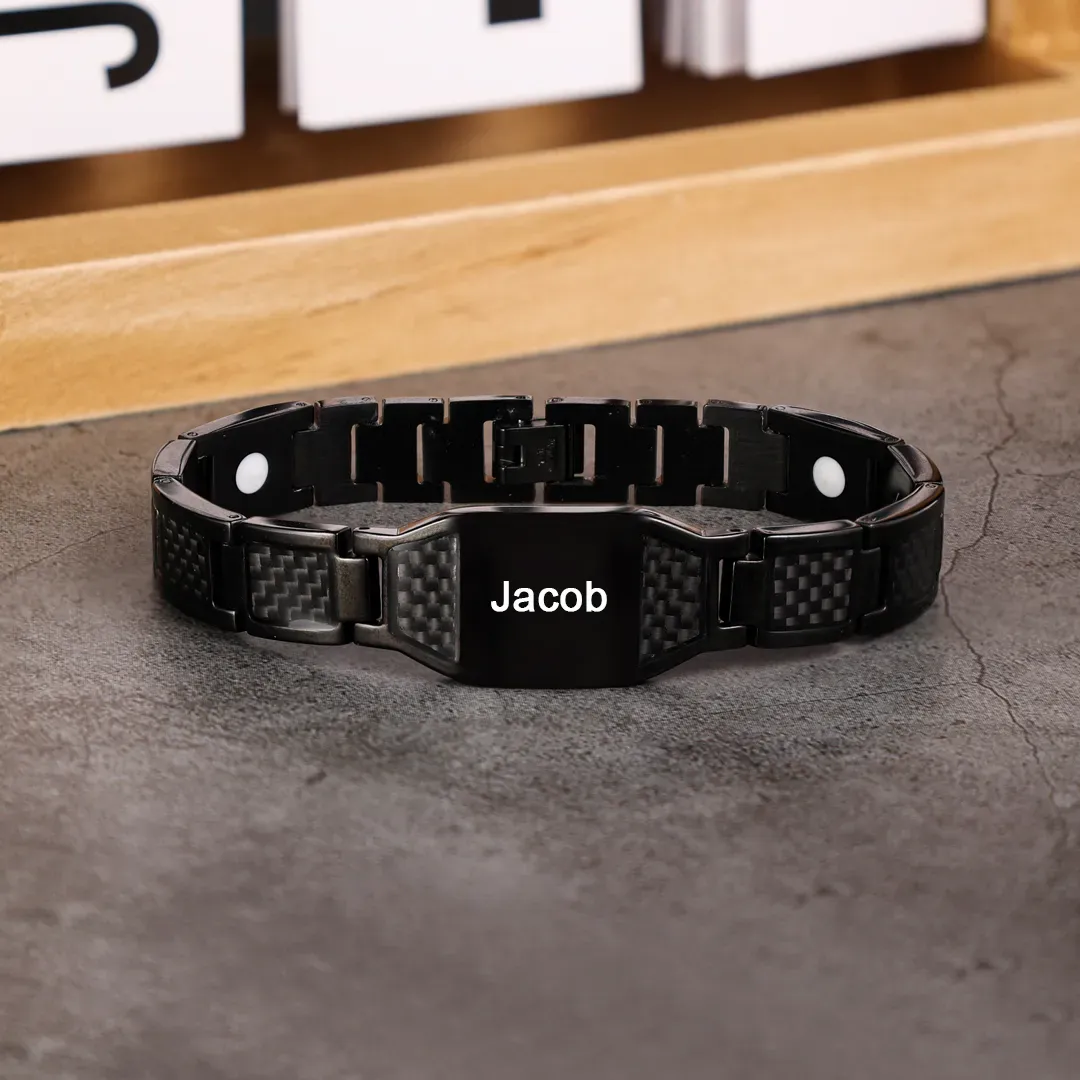 Personalized Carbon Fiber Energy Bracelet Custom Engraved Men's Carbon Fiber Bracelet Personalized Name Men's Bracelet