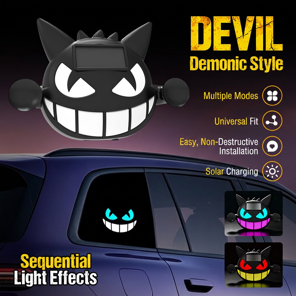 Solar Car Spooky Demon LED Warning Light Wireless Window Ambient Lamp