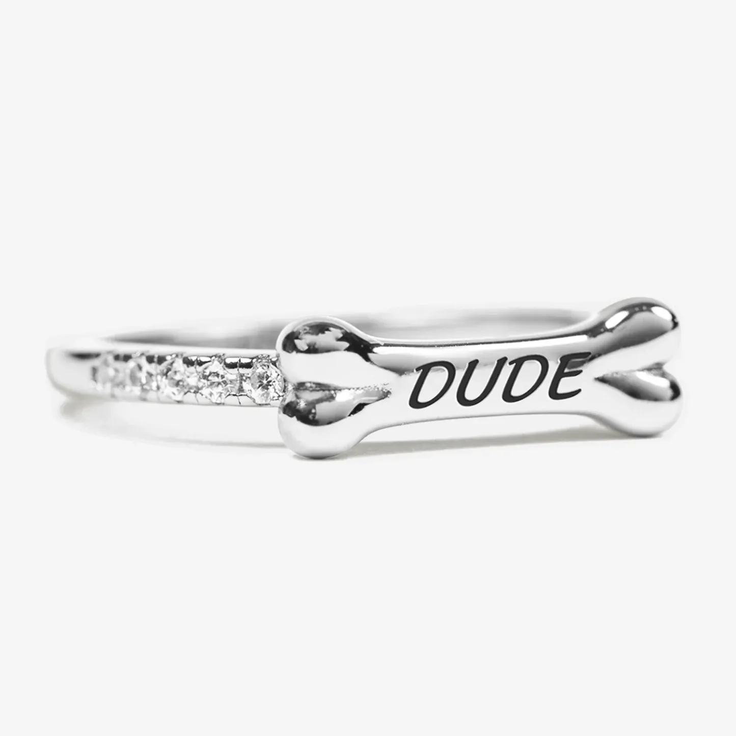 Custom Pet Name Dog Bone Ring – Personalized Dog Bone and Crystal-Accented Tribute to Your Furry Friend