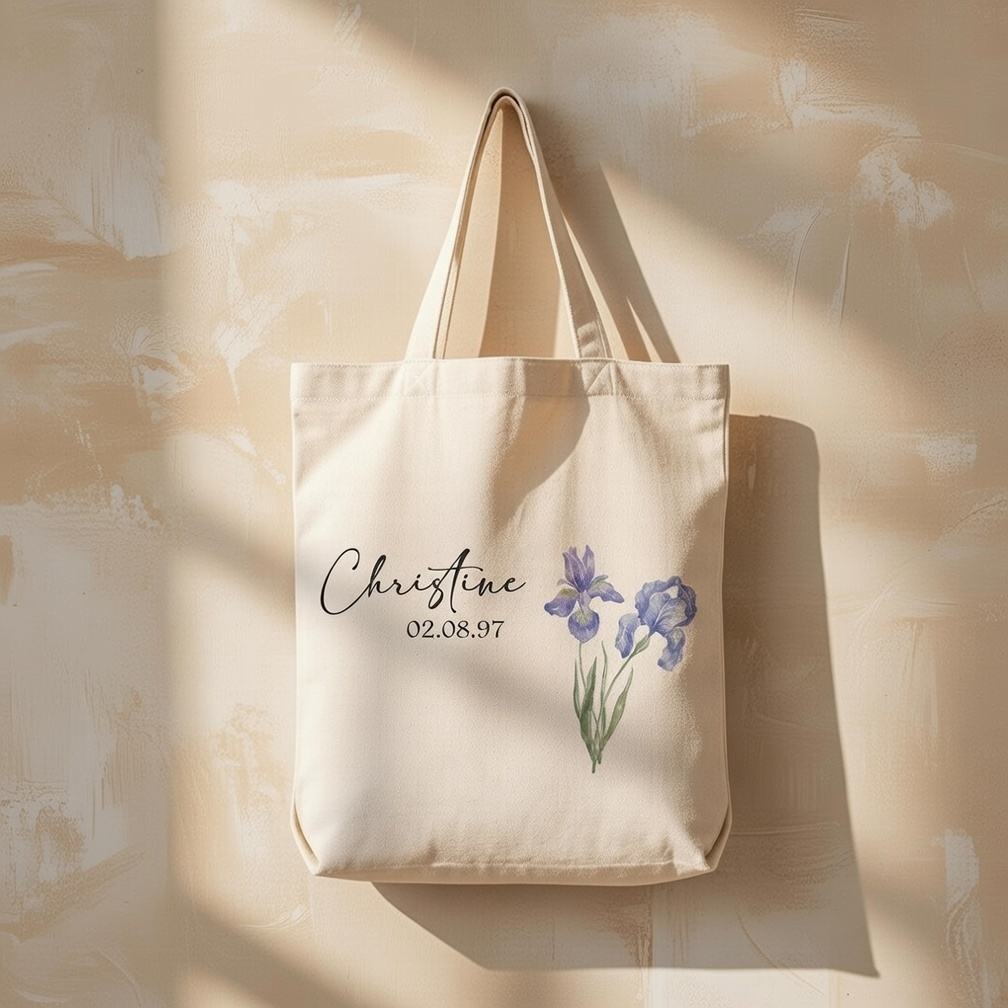 Custom Family Birth Month Flower Canvas Tote Bag Personalized Birth Flower Bouquet Tote Bag Customized Name And Special Date Handbag Eco Friendly Gift For Her