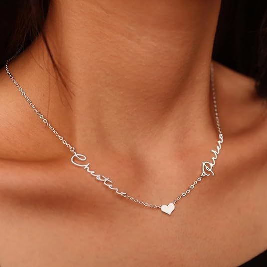 Personalized 2 Names Necklace Heart Heart Couple Gift,Romantic Valentine's Day Gift for Wife Her,Meaningful Mom Gift