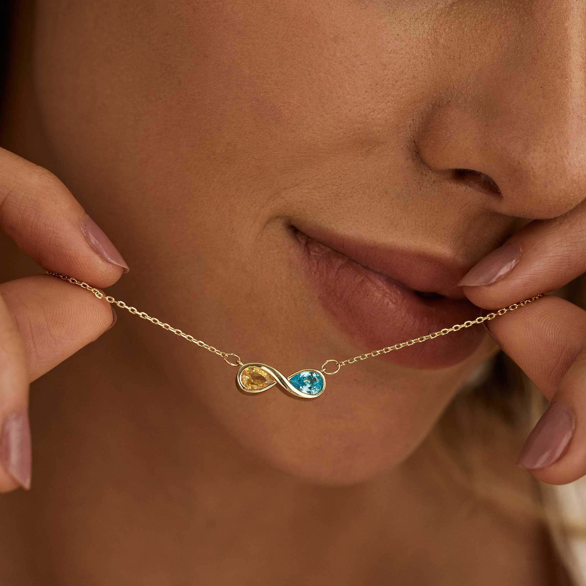 Personalized Infinity Birthstone Necklace Custom Two Birthstone Infinity Pendant Necklace Gift for Her