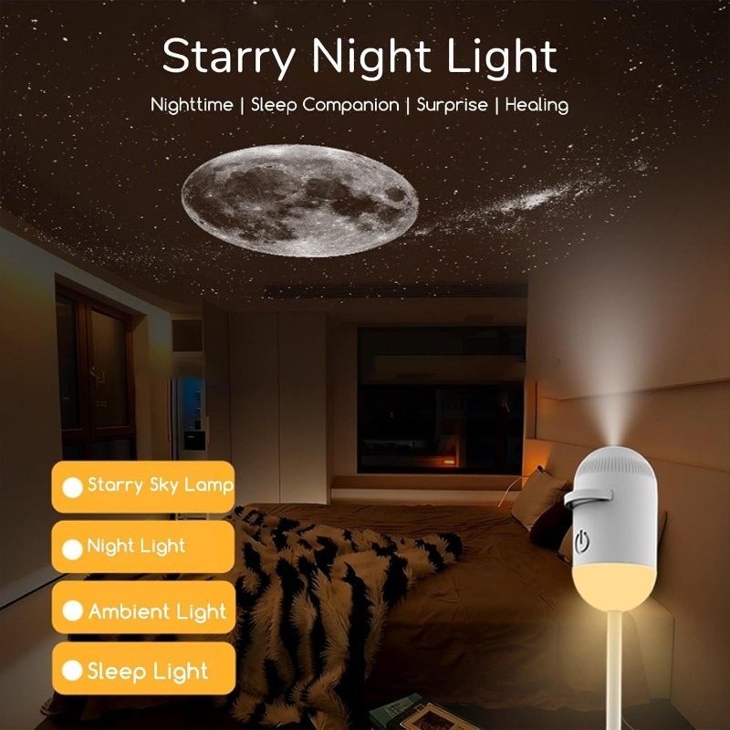 Portable Starry Sky Night Light Projector with Adjustable Focus USB Powered Galaxy Projector Lamp for Bedroom and Car Decor