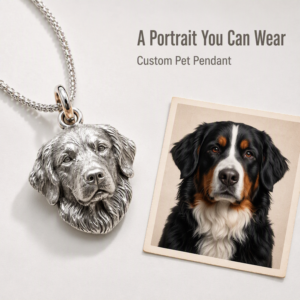 Custom 925 Sterling Silver 3D Pet Photo Portrait Pendant Sculpted Dog Cat Head Charm Memorial Gift For Her
