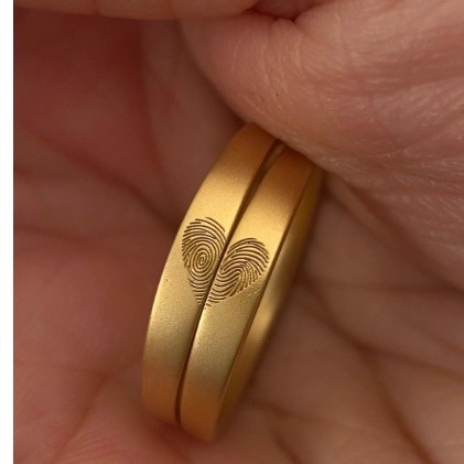 Adjustable Fingerprint Heart Couple Rings Gold Matching Promise Bands Gift